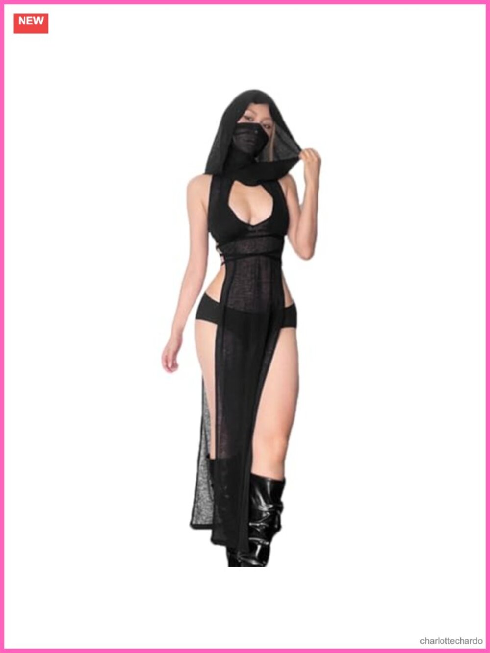 Sexy Hooded Mesh Dress High Split Swimsuit Cover Up Rave Outfit